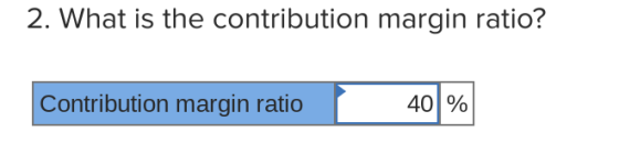2. What is the contribution margin ratio? Contribution margin ratio 401%|