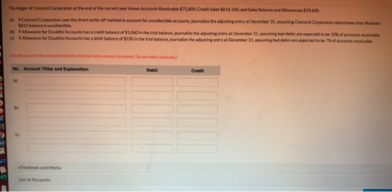 The edge of Concord Corporation at the end of the current year shows Accounts Receivable 375.800: Credit Sales 818 100, and S