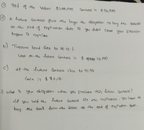 l 90% of the value $1,00,000 Contract is 890,000 O A future Contract gives the buyen the obligation at the end of expiration