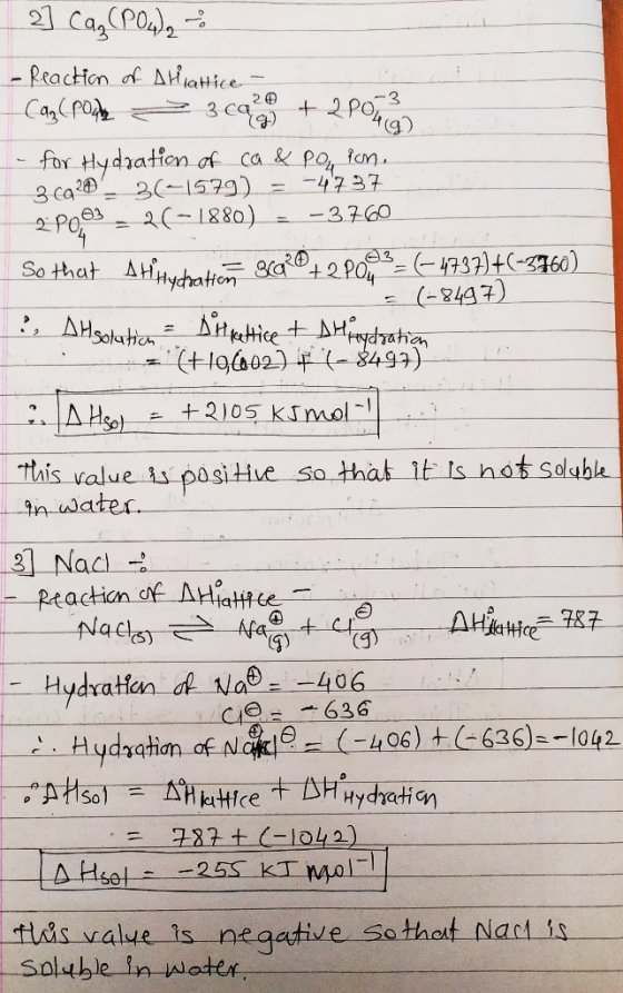 49) 2] Ca, (PO4)2 - Reaction of Allattice - Caz (Poul > 3 ca 20 + 2003 - for Hydration of ca & Polion. 3.6920 3(-1579) = -47