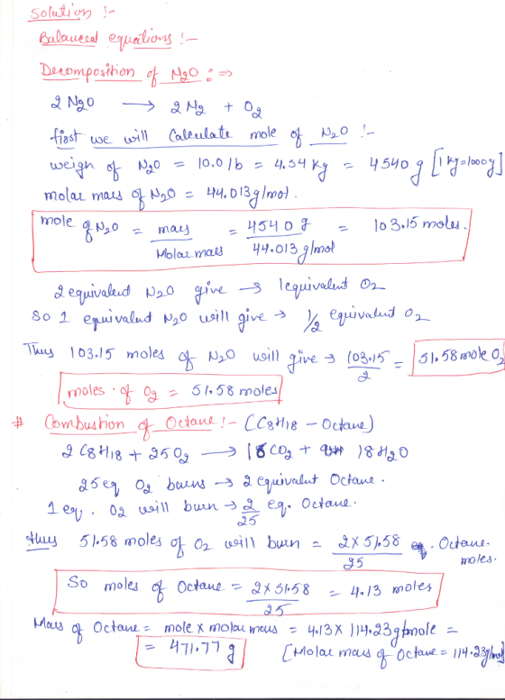 Solution Desomposthon weigh mole 540 lo 3.15 moli lequvelin 02 u 103.15 moles moles 51.58 mole uanon bun 2 moles oles