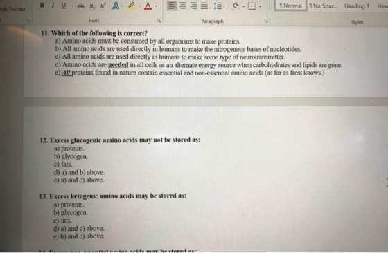 nat Painter BIUX, X ADA 1 Normal 1 No Spac... Heading 1 Head Font Paragraph Styles 11. Which of the following is correct? a)