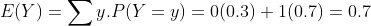 E(Y) y.P(Y y)0(0.3)1 (0.7) 0.7