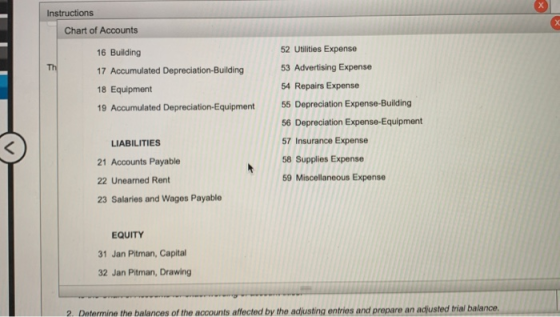 Instructions Chart of Accounts 16 Building 17 Accumulated Depreciation-Building 18 Equipment 19 Accumulated Depreciation-Equi
