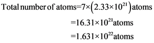 Total number of atoms=7(2.33x10^)atoms
=16.31*10atoms
=1.631x10atoms

