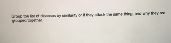 Group the list of diseases by similarity or if they attack the same thing, and why they are grouped together