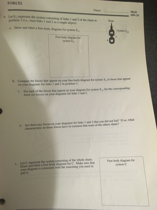 FORCES Name Mech HW-33 TAS, represent the system consisting of links and 2 of the chain in problem 3 (ie, treat links 1 and 2