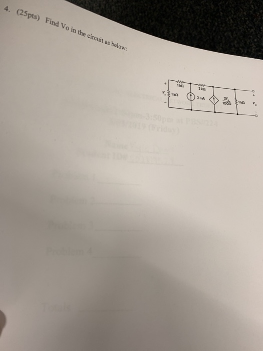 (25pts) 4. Find Vo in the circuit as below: 2 mA
