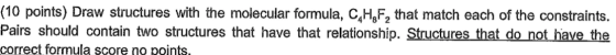 (10 points) Draw structures with the molecular formula, C.HgF2 that match each of the constraints. Pairs should contain two s