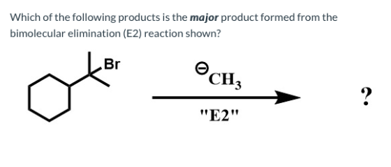 Which of the following products is the major product formed from the bimolecular elimination (E2) reaction shown? E2