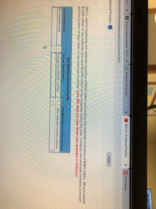 ity Col x Business Administration - Ivy Tex McGraw-Hill Connect X MO1 Ch 14 Optional Practice X M MHE Reader wewconnect.mhedu