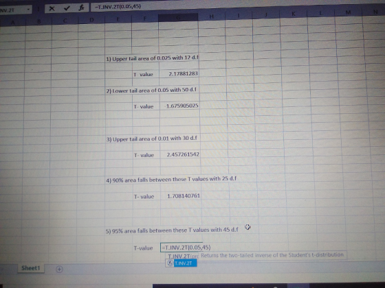 I Need Help With The Excel Formula Find The T Value s For Each Of The Following HomeworkLib
