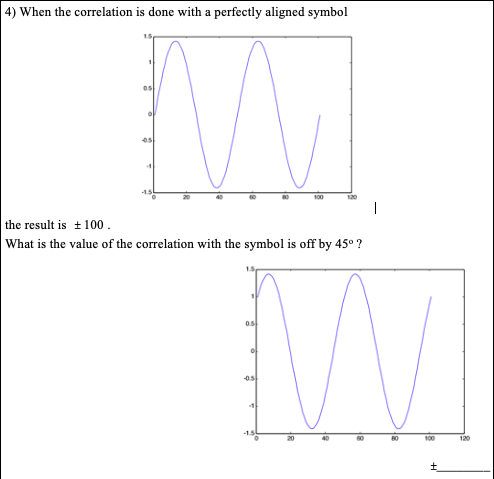 4) When the correlation is done with a perfectly aligned symbol the result is t100 What is the value of the correlation with