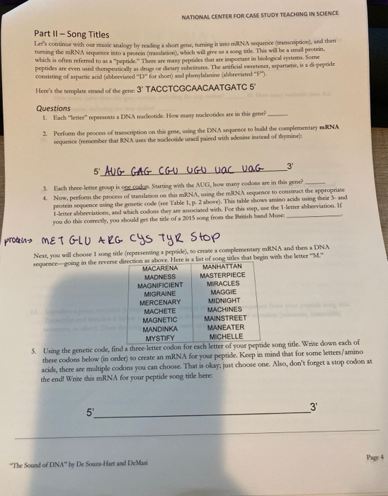 NATIONAL CENTER FOR CASE STUDY TEACHING IN SCIENCE Part II - Song Titles Lets continue with our music analogy by reading a s