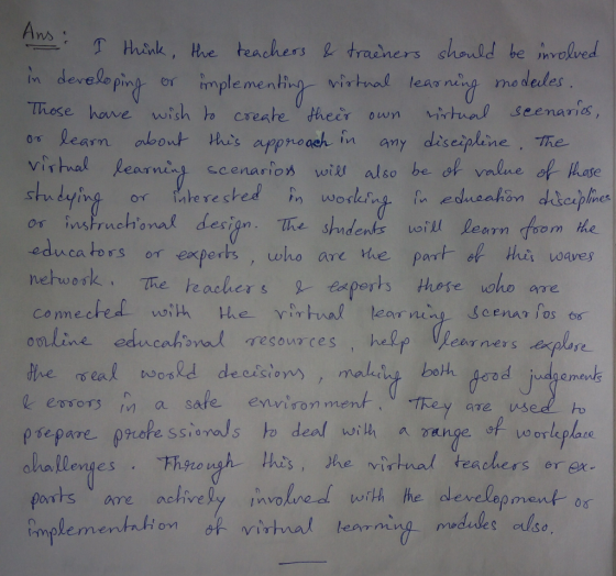 / n-r T Husnk, the teachers e traen ers should be,nvolved in developing or implement, virtnal lenơ ny modelec those hove wish ho creahe their own te eenaris, no deles vistmal l earning scenaso wiei also be or Mhe res of vnlue of heose ceplines os iustructhianal design The sdents votl Learn foem he educators o experts, who are the part of this oaves Mdens educa ors or exDer The eadhers experts those voho ae Comec LAoy online educatsval resources help Rearners erpbre ecision n a sate envid ronment.. -tRey are ohallees vely nvo egr