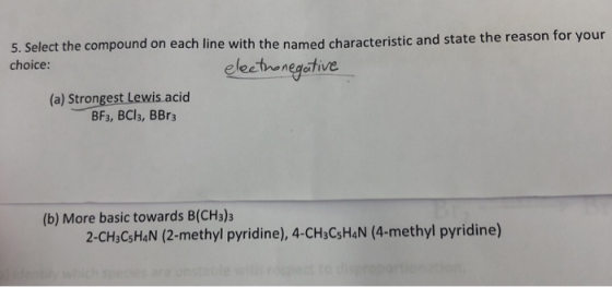 5. Select the compound on each line with the named characteristic and state the reason for your choice: electronegative (a) S