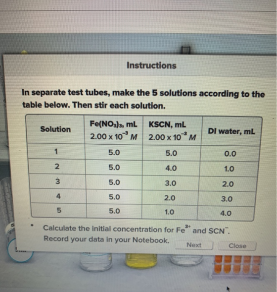 Instructions In separate test tubes, make the 5 solutions according to the table below. Then stir each solution. Solution Fe(