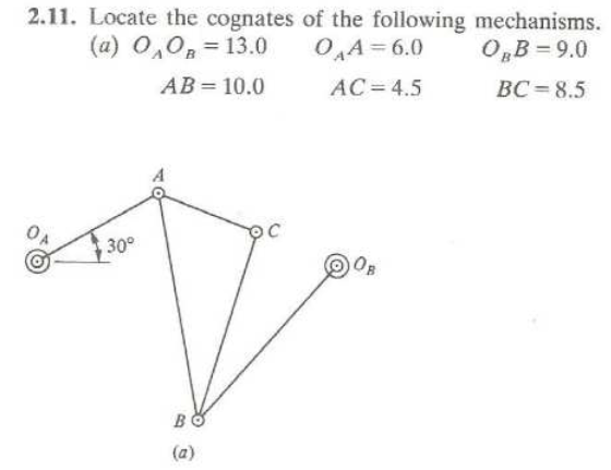 2.11. Locate the cognates of the following mechanisms. (a) 0,08 = 13.0 04A= 6.0 ORB = 9.0 AB = 10.0 AC = 4.5 BC= 8.5