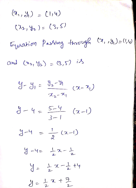 (,)) = C14) | (x2p ) = (3 ) Equation passing through (x, y)=(1,4) and Cz,Y) = 3,5) iS yy=발번 (23) 전계 g느 부 (세 3-1 gu능에 y냐 자를 년