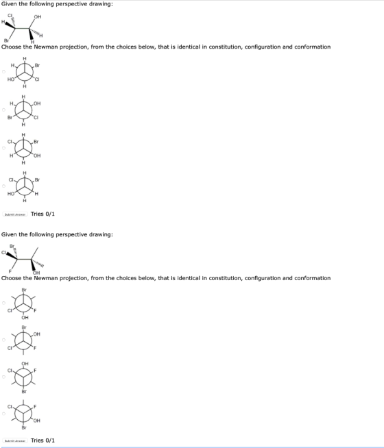Given the following perspective drawing: OH Н., а H Br Choose the Newman projection, from the choices below, that is identica
