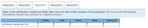 Required 1 Required 2 Required 3 Required 4 Required 5 What is the contribution margin per direct labor-hour for each of the