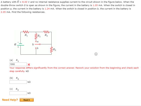 A battery with = 8.00 V and no internal resistance supplies current to the circuit shown in the figure below. When the double