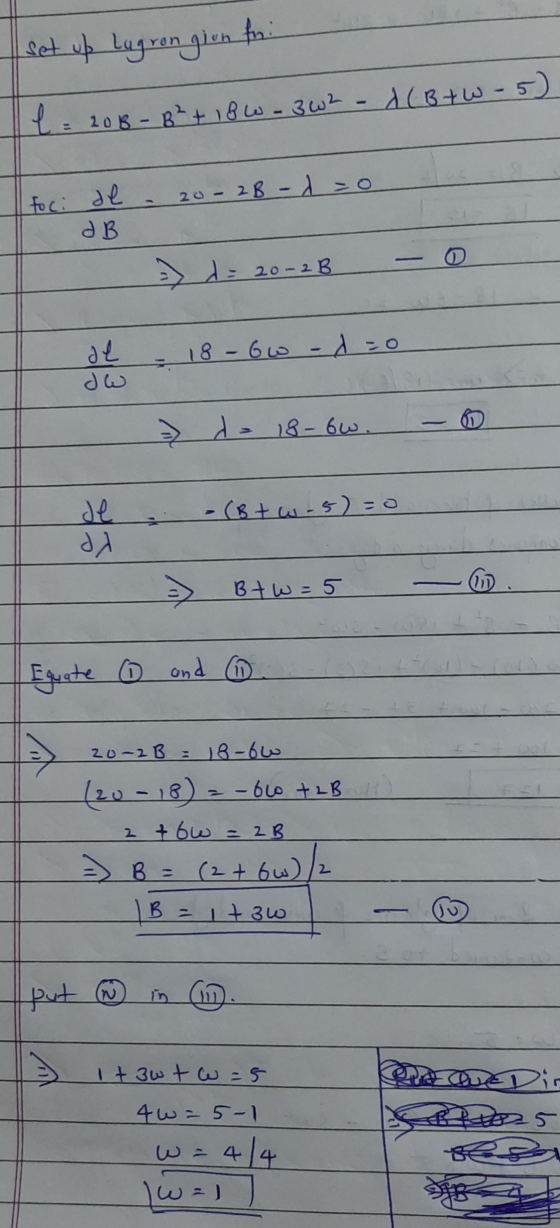 set up lagron gion for l= 208 - B²+ 18W-362 - d (BtW - 5) 20 - 2B-120 foci de dB 0 ) - 20-2B de 18 - Gw -d=0 بال s - - d = 18