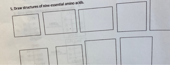 5. Draw structures of nine essential amino acids.