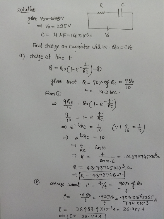 VO solution given to-20150 =) Vo = 20 5V C= 1414F=141X106F V Final charge on capacitor will be. Qo=CVo a) charge at time to Q