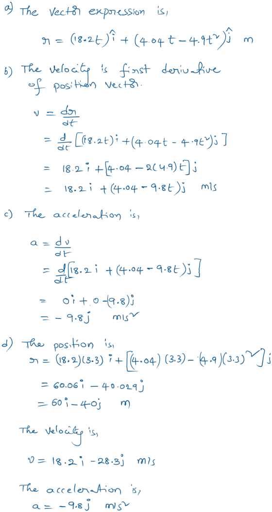 , a) the vector expression is, n = (-2. ) + (4 s t -+-+” 6) The Velocity is first derivative of position vector vador - to [(