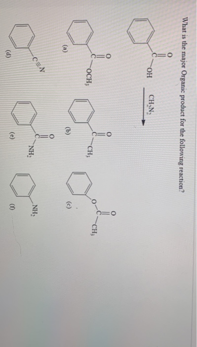What is the major Organic product for the following reaction? ОН CHAN CH; Q OCH; CH; (a) (b) ooo -CEN (d)