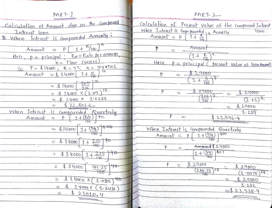 PAPT- 1 PART-2- the Present Value of the Compound Intocs oa poundkd n Anually Wiken Intrest ban Amount- hnu 0 Amount =Šių.ooo | T00O 00女 1-02 22.,803-2- 29606 Ih ㄉ 23,5964 When Interest is Copounded Quaytc AmountE 14 (R 1 4o0o 1 29000 $1 4000 1 2.9 000 29006 1 0075 29000 232 00.7S $ 14o00X C1-6436 22010.