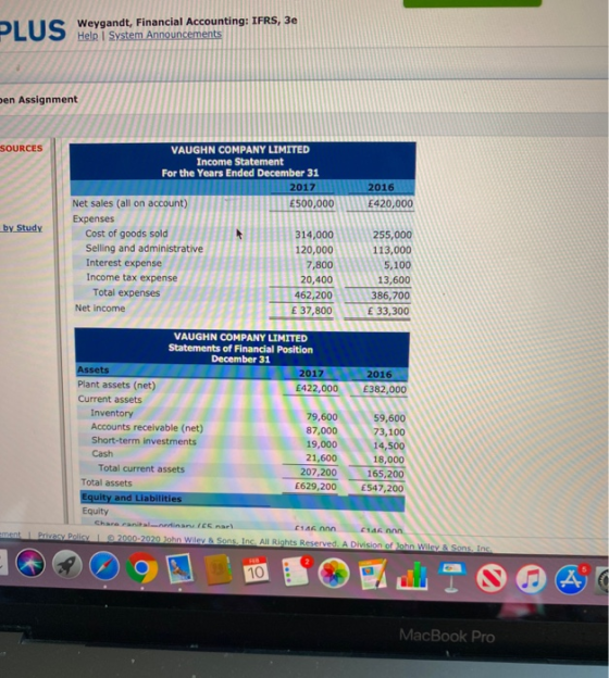 LIIS Weygandt, Financial Accounting: IFRS, 3e Help System Announcements en Assignment SOURCES 2016 £420,000 by Study VAUGHN C