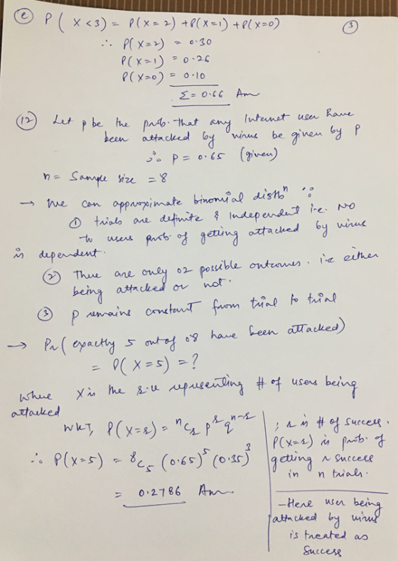 (3) - P(X= 2) +P ( X = 1) +PLX=0) . P(X=2) 20.30 P(X=1) = 0.26 P(X=0) = 0.10 E=0.66 Am 13 Let & be the prob. that any Interne