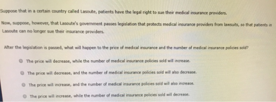 Suppose that in a certain country called Lasoute, patients have the legal right to sue their medical insurance providers. Now