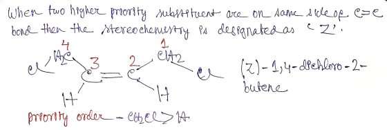 When two higher bond then the proority substituent are on same side of exe stereochemistry Pa designated as ezi el 3_2 12e (2