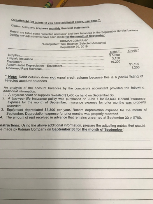 Question 14 (20 points if you need Kidman Company prepares mor Doints you need additonal space, use page company prepares mon