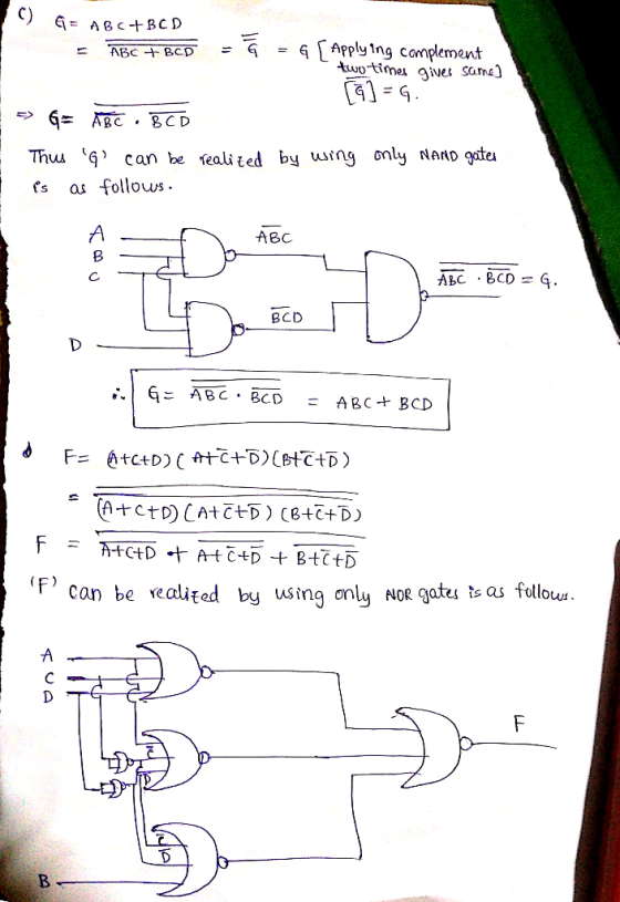 C) 9 = 9 [Applying campement . 芯+BCD twotime gives Sarn*,J [4] : Thus can be seali ted by wtng only Nand gate ts as follo AB
