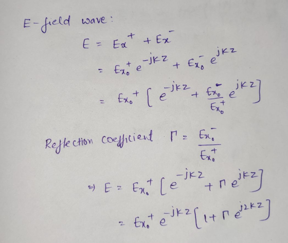 E-field wave: E = Ex & Ex. Ezt - KZ + Eno eikz Reflection coefficient sa Eur Exet & E= Ext {e ik z nek z a Exot ejk 21+ reizk