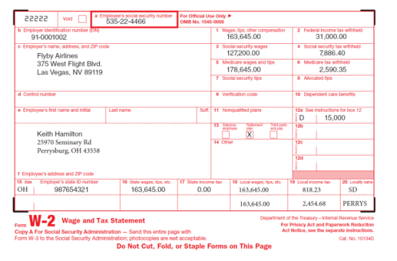 o535-22-4466 number 22222ldlaEn For Official Use Only OMB No. 1545-0008 dentification number Wages, tps, other Income tax wit