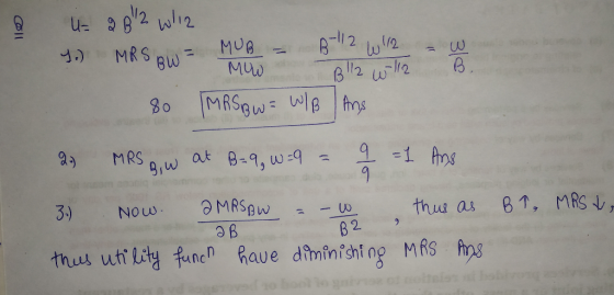 2) MRS , tn以utility nc n Raue diminishing MAs Ang