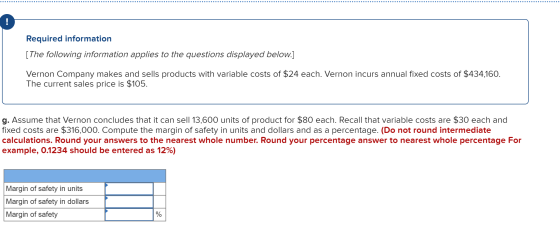 Required information [The following information applies to the questions displayed below.] Vernon Company makes and sells pro