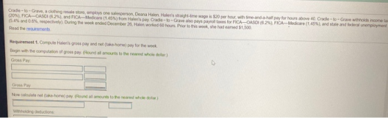 Crade-to-Grave, a clothing resale store, employs one salesperson, Deana Halen Halons straight me wage is $20 per hour, with