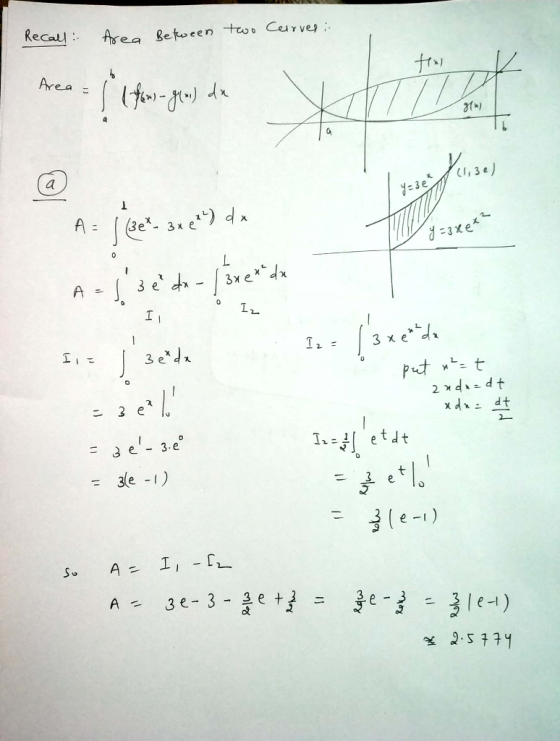 Recall : Area between two Curves: Area = rea. I tw- gol de g12) (1,3 ) A = [ (30% - 3x (1²) dx y=3x0x² Il Iz Iz = 3 xeda 3 xe