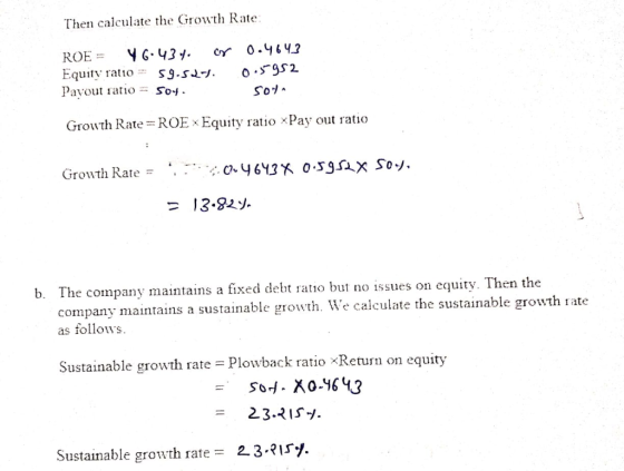 Then calulate the Go Rate Equity ratto. S.I.su. o,-952 Payou Soi - Grouth Rate ROEx Equity rtio xPay out ratio Growth Rate-
