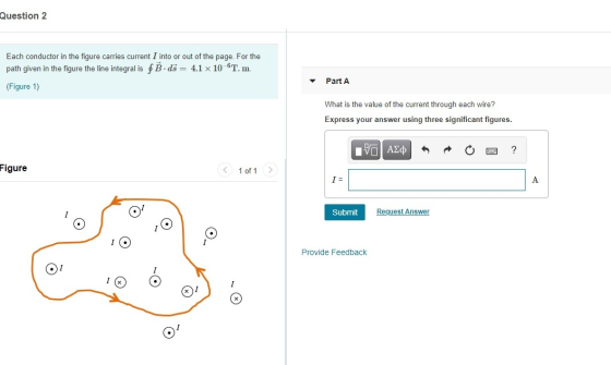 Question 2 Each conductor in the figure carries current I into or out of the page. For the path given in the figure the line