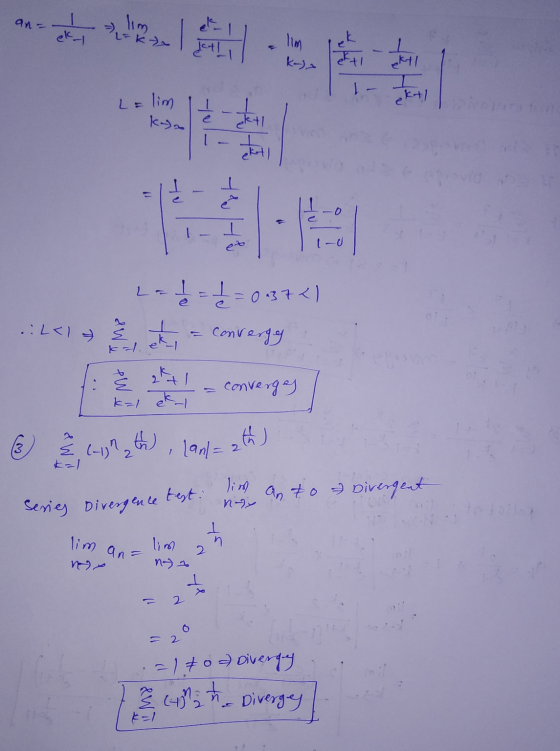 an K kola okt/ K- *? Lal = 1 = 023741 .:L<1 1 et a convergey convengay] B) (-19,6), Lad=> ) series Divergence test: sinh an t