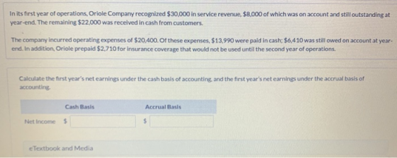 In its first year of operations, Oriole Company recognized $30,000 in service revenue, $8,000 of which was on account and sti