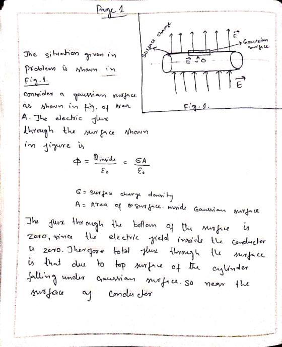 Page 1 SUTSALE Charaya -> Gaussian Sijau The situation given in problem į shown in Fig. 1. consider a gaussian surface as sho