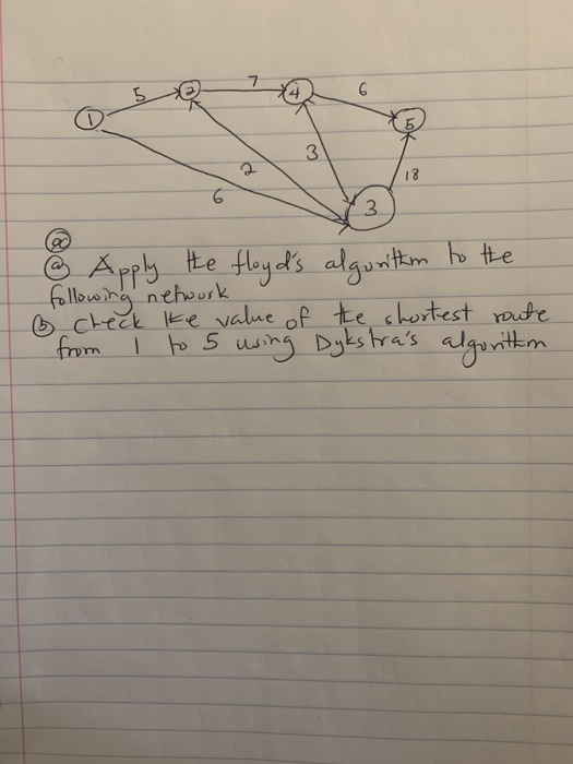 & Apply the floyds algorithm to the following network a o check ke value of the shortest route from I to 5 using Dykstras a